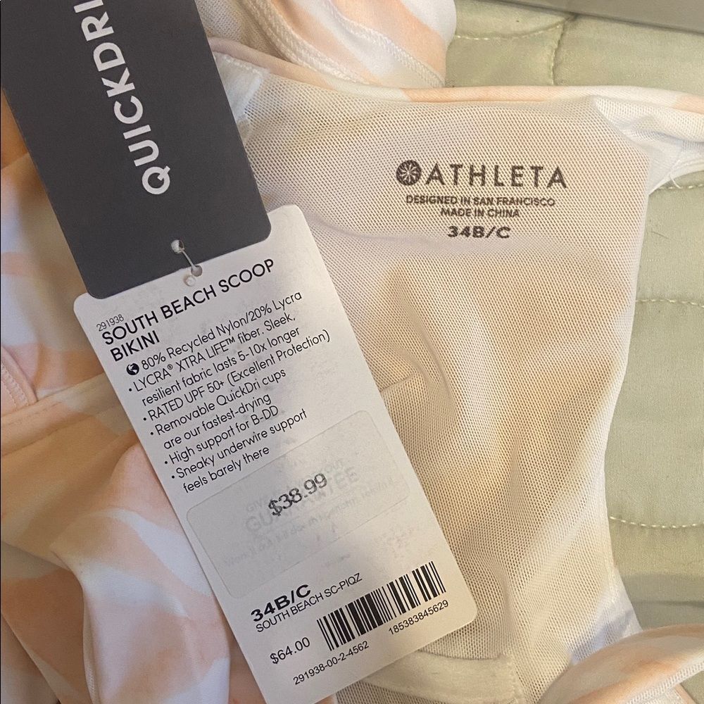 Athleta Pink & White South Beach Bikini 3-Piece Set Size 34B/C & Large NEW - Picture 16 of 16